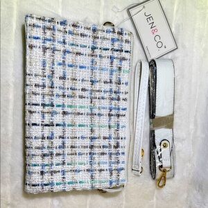 Jen & Co. White and Blue Tweed Izzy Crossbody Bag